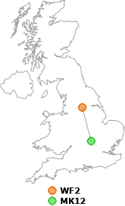 map showing distance between WF2 and MK12
