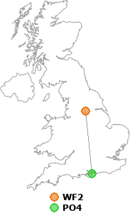 map showing distance between WF2 and PO4