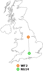 map showing distance between WF2 and RG14