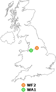 map showing distance between WF2 and WA1