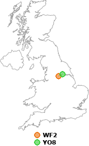map showing distance between WF2 and YO8