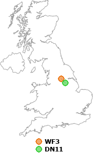 map showing distance between WF3 and DN11