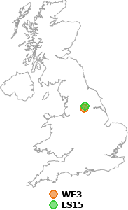 map showing distance between WF3 and LS15