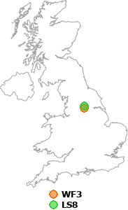 map showing distance between WF3 and LS8