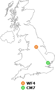 map showing distance between WF4 and CM7