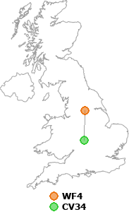 map showing distance between WF4 and CV34