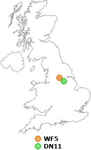map showing distance between WF5 and DN11