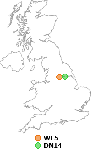 map showing distance between WF5 and DN14