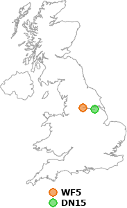 map showing distance between WF5 and DN15