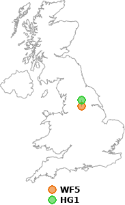 map showing distance between WF5 and HG1