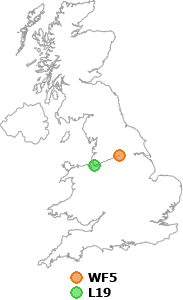 map showing distance between WF5 and L19