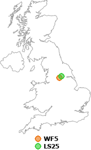 map showing distance between WF5 and LS25