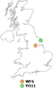 map showing distance between WF6 and YO11