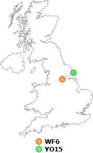 map showing distance between WF6 and YO15