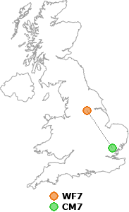 map showing distance between WF7 and CM7