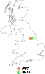 map showing distance between WF7 and DN14