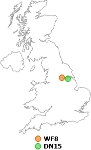 map showing distance between WF8 and DN15