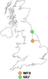 map showing distance between WF8 and SR7