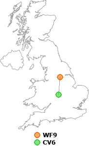 map showing distance between WF9 and CV6