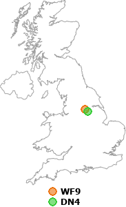 map showing distance between WF9 and DN4