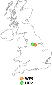 map showing distance between WF9 and HD2