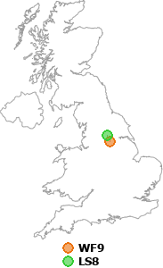 map showing distance between WF9 and LS8