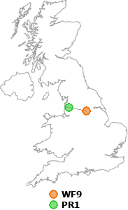 map showing distance between WF9 and PR1