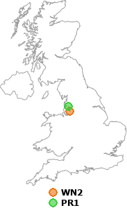 map showing distance between WN2 and PR1