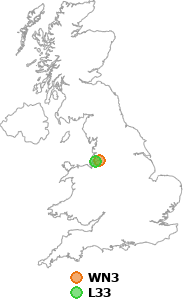 map showing distance between WN3 and L33