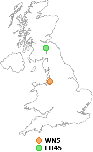 map showing distance between WN5 and EH45