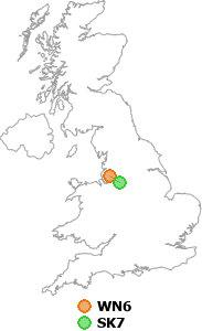 map showing distance between WN6 and SK7