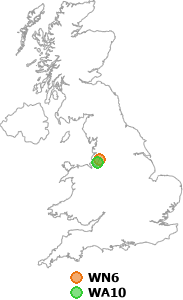 map showing distance between WN6 and WA10