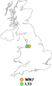 map showing distance between WN7 and L33