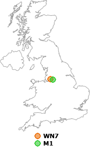 map showing distance between WN7 and M1