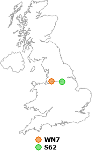 map showing distance between WN7 and S62