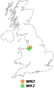 map showing distance between WN7 and WA7