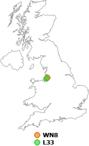map showing distance between WN8 and L33