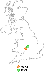 map showing distance between WR1 and B92