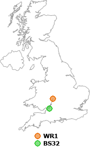 map showing distance between WR1 and BS32