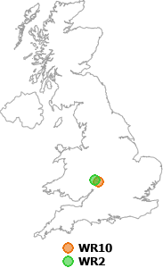 map showing distance between WR10 and WR2