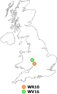 map showing distance between WR10 and WV16