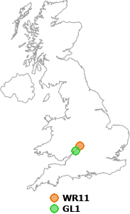 map showing distance between WR11 and GL1