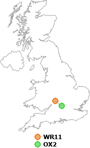 map showing distance between WR11 and OX2