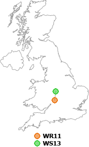 map showing distance between WR11 and WS13