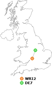 map showing distance between WR12 and DE7