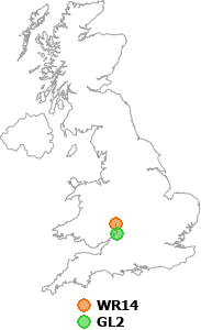 map showing distance between WR14 and GL2
