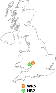 map showing distance between WR5 and HR2