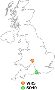 map showing distance between WR5 and SO40