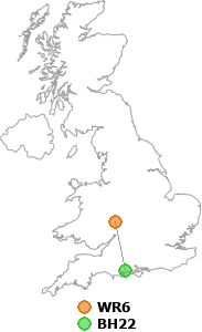 map showing distance between WR6 and BH22