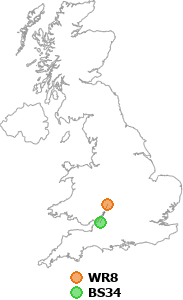map showing distance between WR8 and BS34